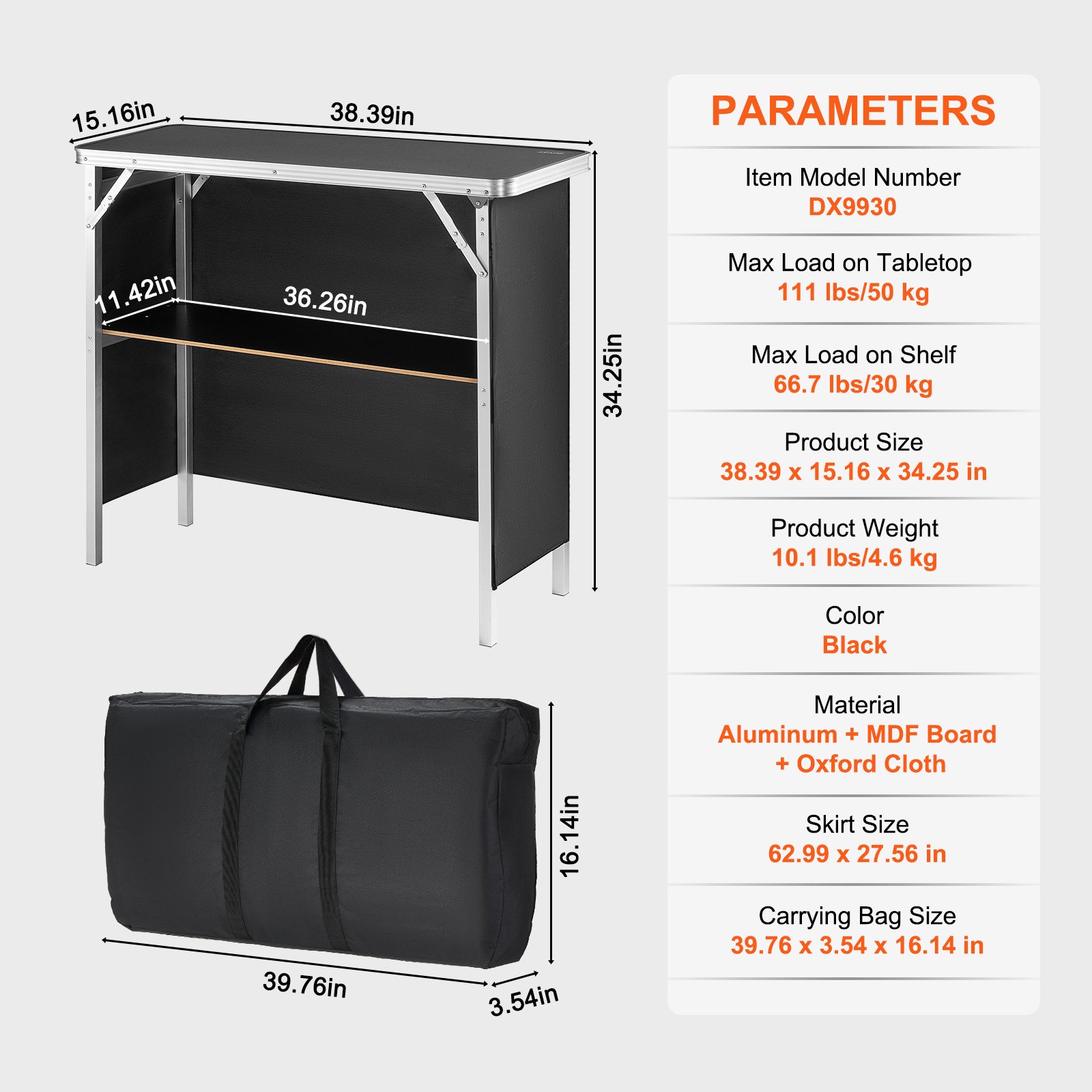 Portable DJ Booth Tradeshow Podium Table, 38.39 "x 15.16" x 34.25", Display Exhibition Counter Stand Booth Fair με τοίχο, Foldable Promotion Retail Bar Table Podium με ράφι αποθήκευσης και τσάντα μεταφοράς - Image 4
