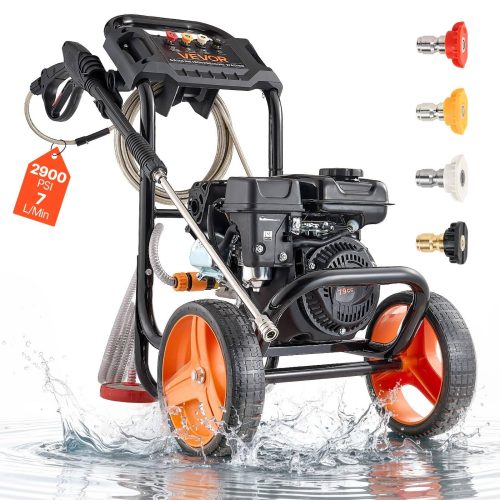 VEVOR Πλυστικό Μηχάνημα Υψηλής Πίεσης 2900 PSI 7 L/min, Βενζινοκίνητο Πλυστικό Υψηλής Πίεσης Χαμηλού Προφίλ με Αντλία Αλουμινίου, Λάστιχο 7,9 m, 4 Ακροφύσια, Τροχοί για Αυτοκίνητα Παράθυρα Τοίχους RYGYQXJLBWS71KND2001V0